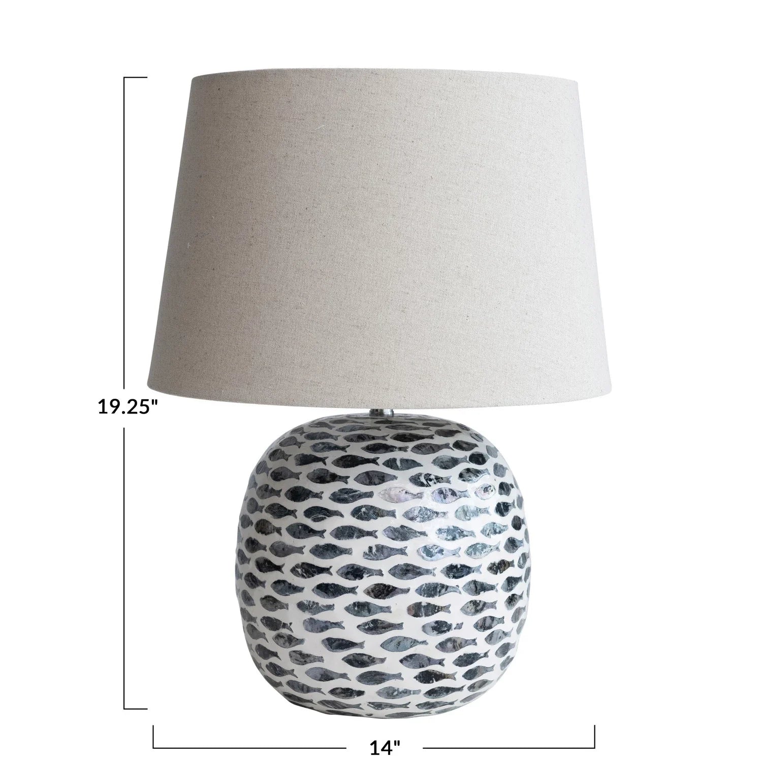 Lamp Tabletop Bamboo Fish Pattern Linen Shade Blue & White by Homeportonline