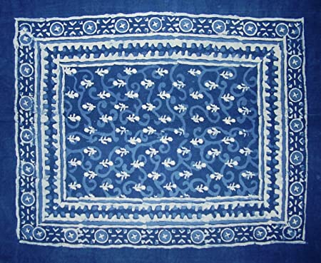 Pillow Sham Indigo Dabu Floral Checkered Reverses Floral Buti by Homeportonline
