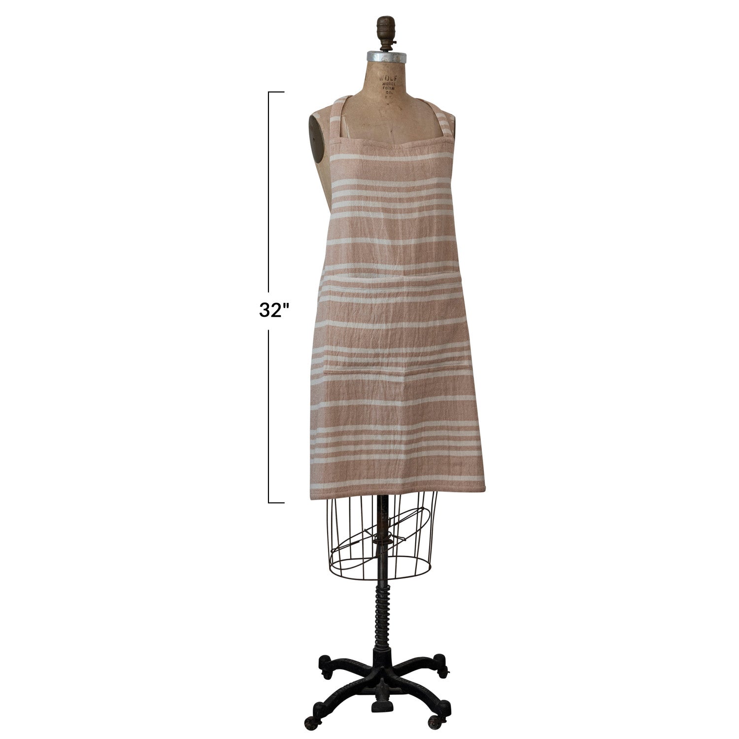 Apron Cotton Double Cloth with Pocket & Stripes, Natural & Nude Color by Homeportonline