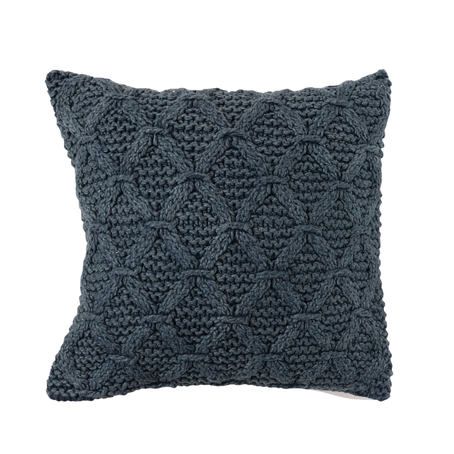 Pillow Cable Knit Pattern Woven Cotton Blue 18" Square by Homeportonline