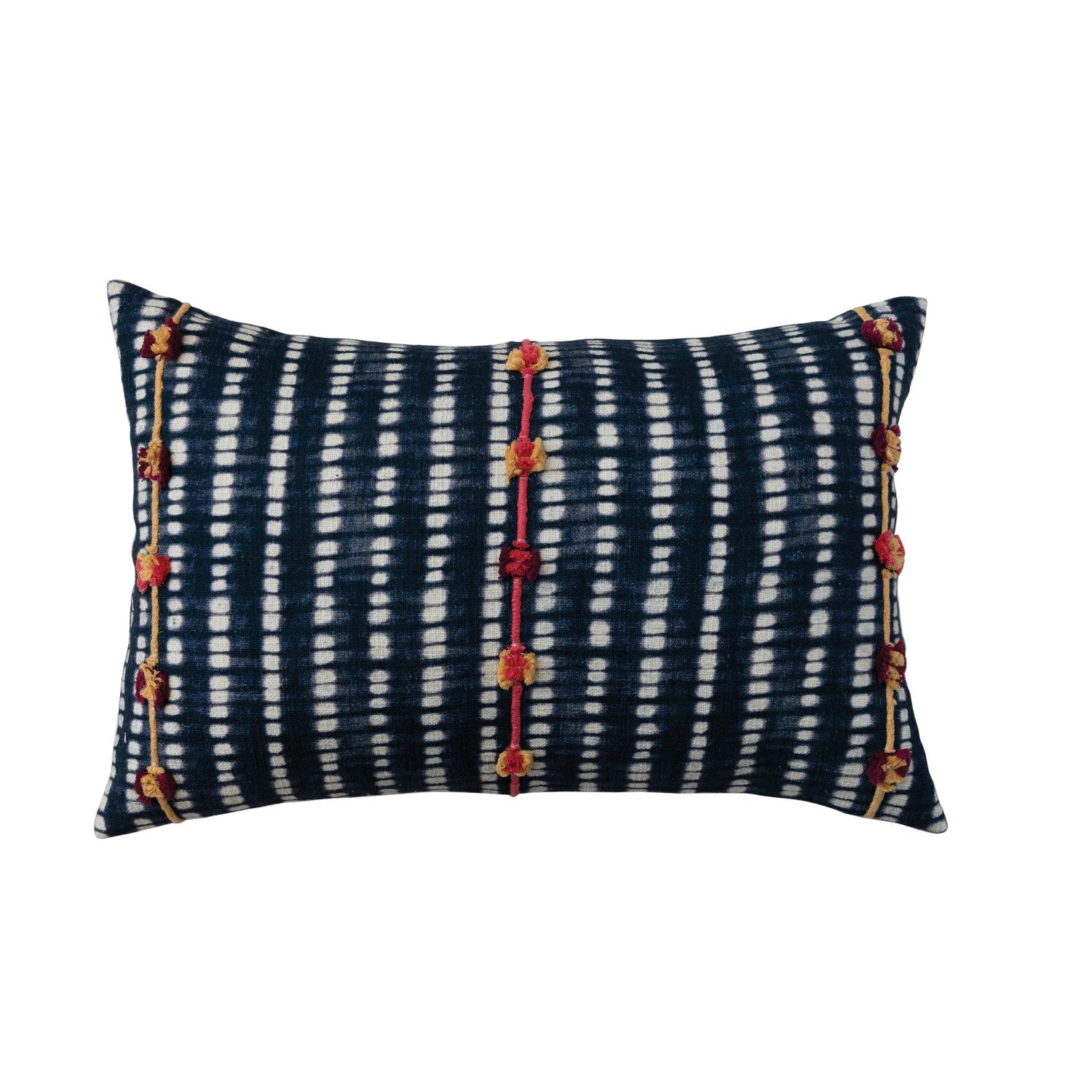 Cotton Slub Printed Lumbar Pillow w/ Embroidered Lines & Chambray Back, Polyester Fill by Homeportonline