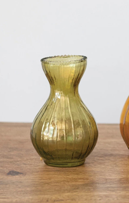 Vase Debossed Glass Chartreuse Green 4.25" High Small by Homeportonline