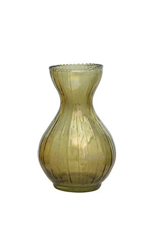 Vase Debossed Glass Chartreuse Green 4.25" High Small by Homeportonline