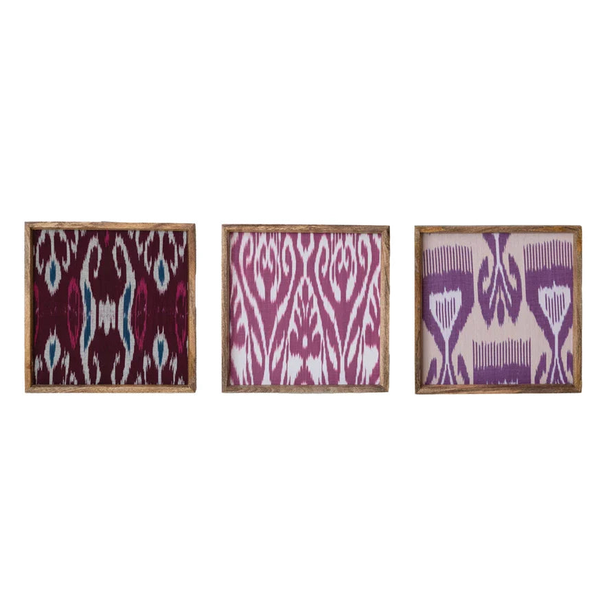 Wall Décor Mango Wood Framed Found Cotton Ikat Multi Color by Homeportonline