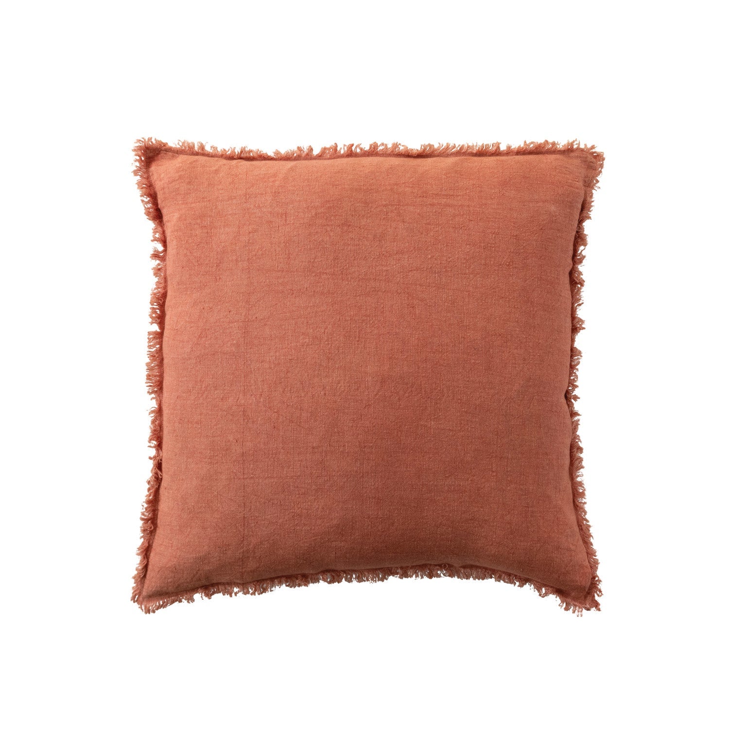 Pillow Stonewashed Linen With Fringe Rust 20" Square by Homeportonline
