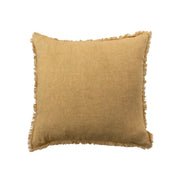 20" Square Stonewashed Linen Pillow w/ Fringe Mustard Color by Homeportonline