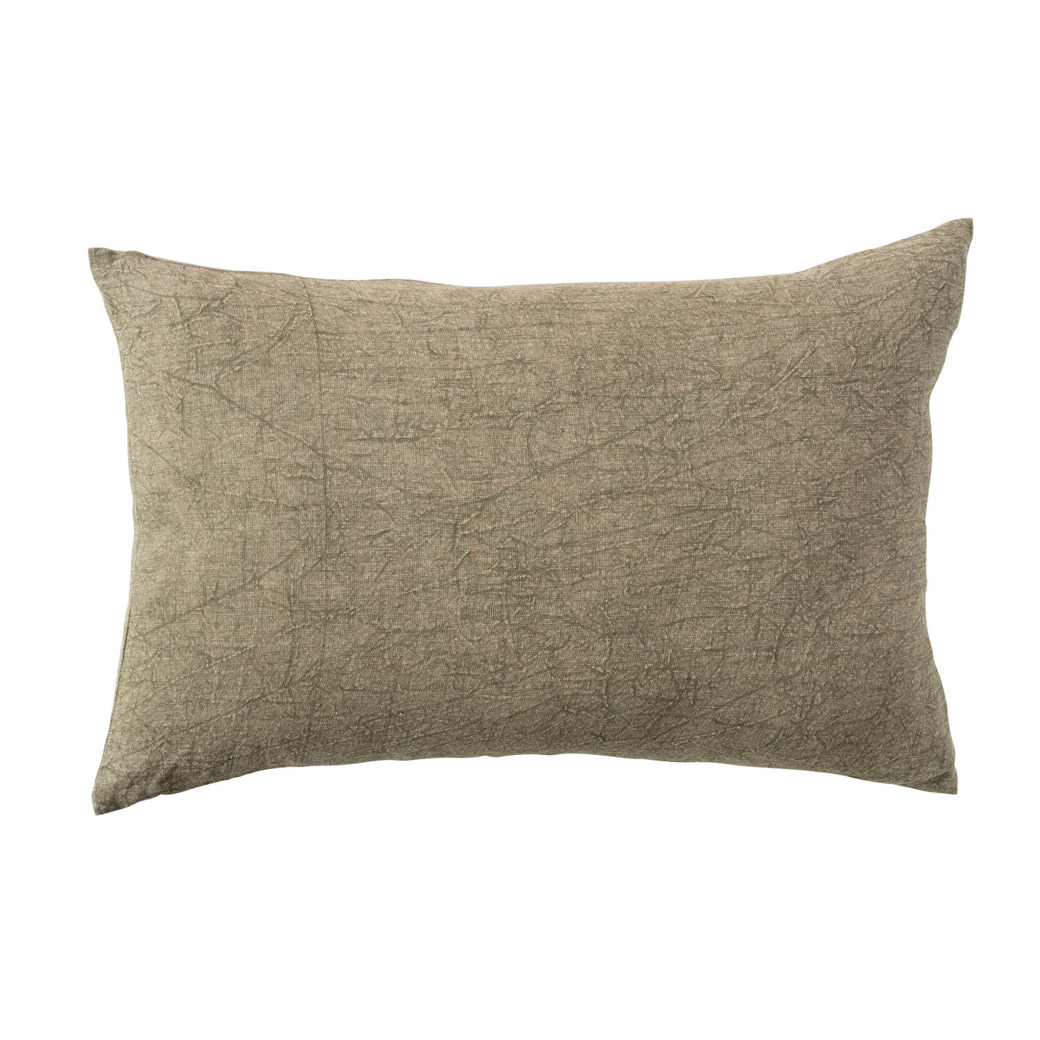 Pillow Lumbar Stonewashed Linen Olive 24"L x 16"H by Homeportonline