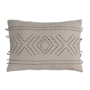 Lumbar Pillow Hand-Embroidered Cotton with Kantha Stitch 24"L x 16"H by Homeportonline