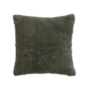 Pillow Cotton Tufted Shag Forest Green w/ Ecru Chambray Back 18" Square by Homeportonline