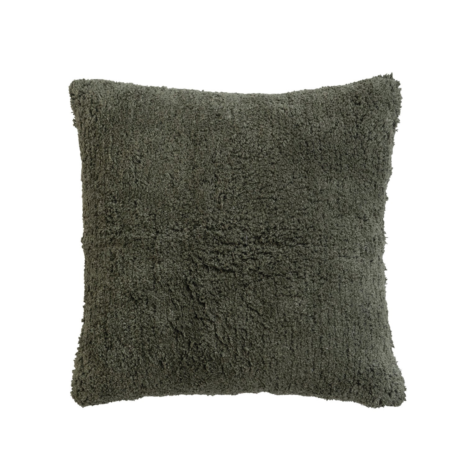 Pillow Cotton Tufted Shag Forest Green w/ Ecru Chambray Back 18" Square by Homeportonline