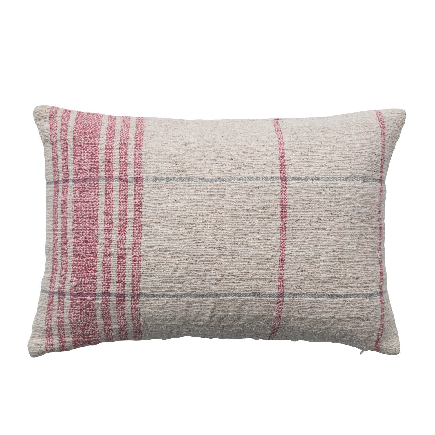 Lumbar Pillow Grid Pattern with Red Woven Cotton Slub 24"L x 16"H by Homeportonline