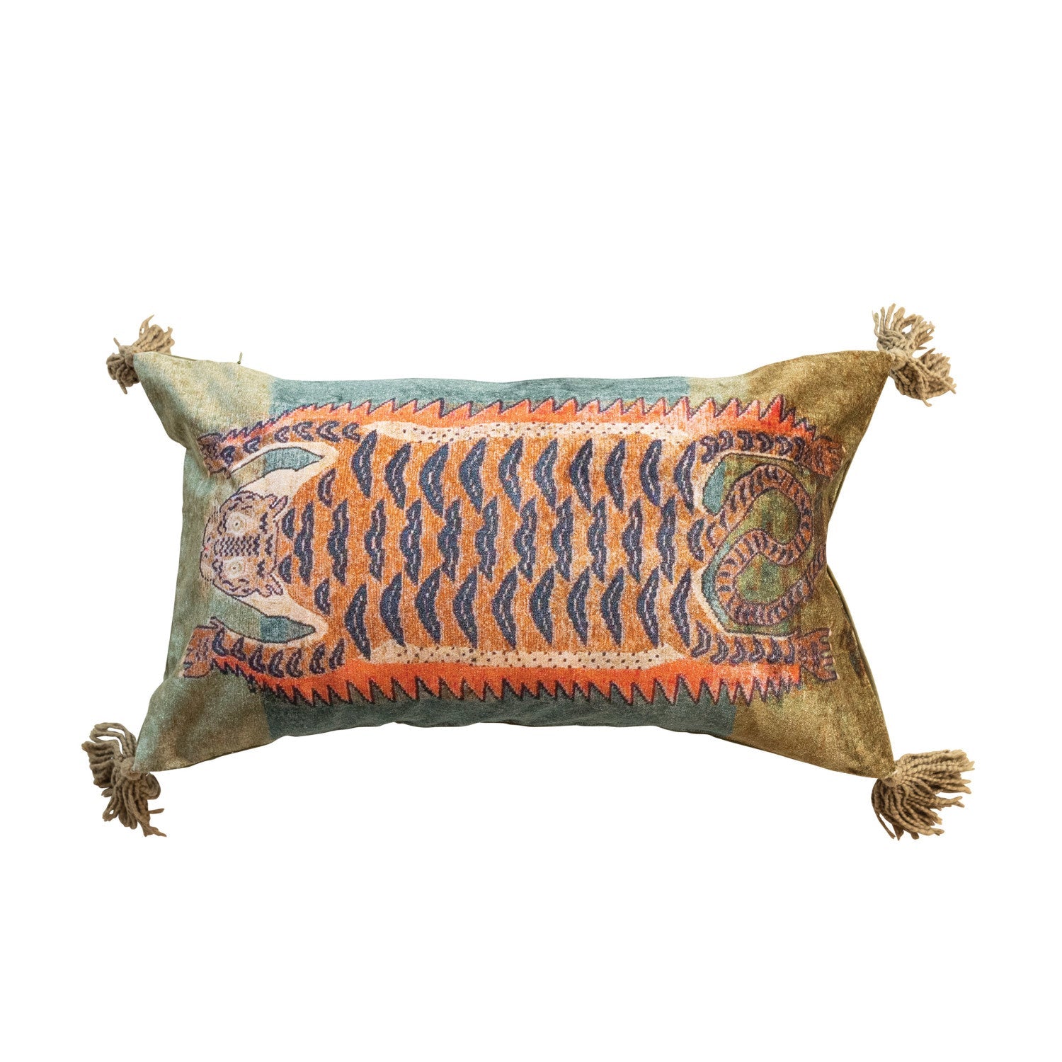 Pillow Lumbar Velvet Printed Cotton Tiger Motif 24"L x 14"H by Homeportonline