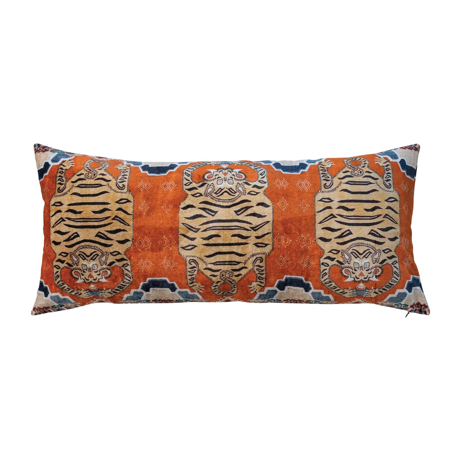 Lumbar Pillow Printed Cotton Velvet Three Tigers 32"L x 14"H by Homeportonline