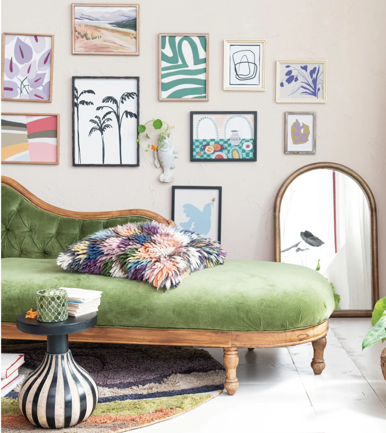 Chaise Lounge Fainting Couch Green Velvet with a Carved Wood Frame by Homeportonline