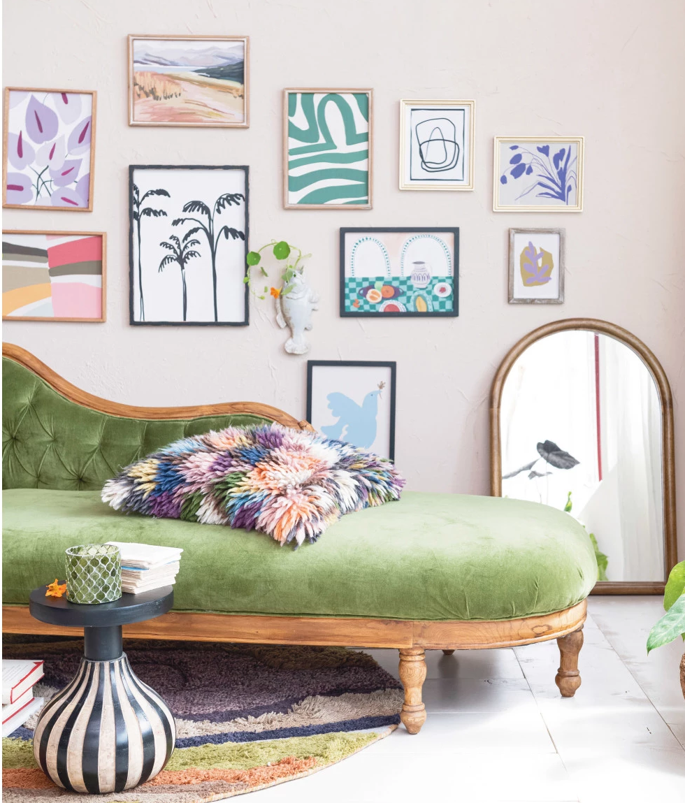 Chaise Lounge Fainting Couch Green Velvet with a Carved Wood Frame by Homeportonline