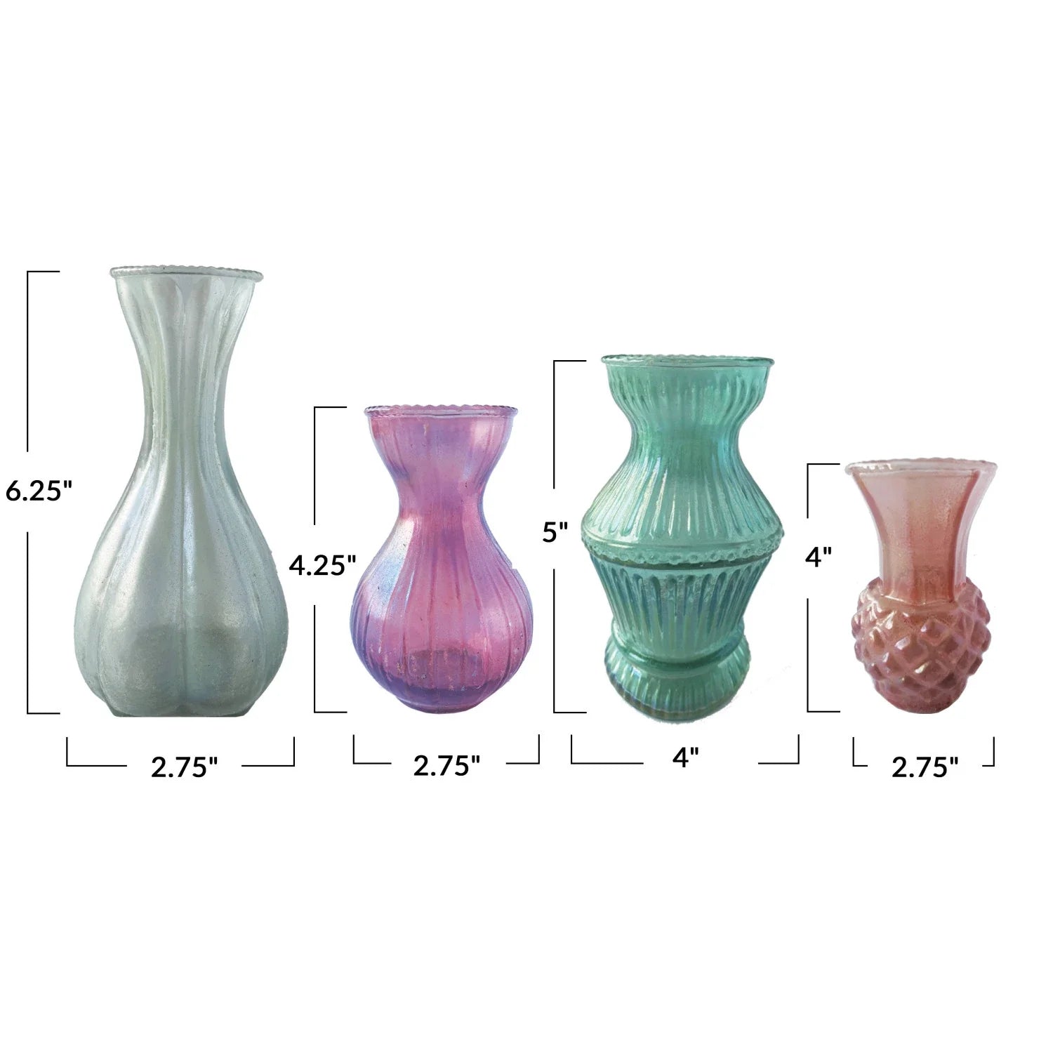 Vase Debossed Glass Lt Green 6.25" High Large by Homeportonline