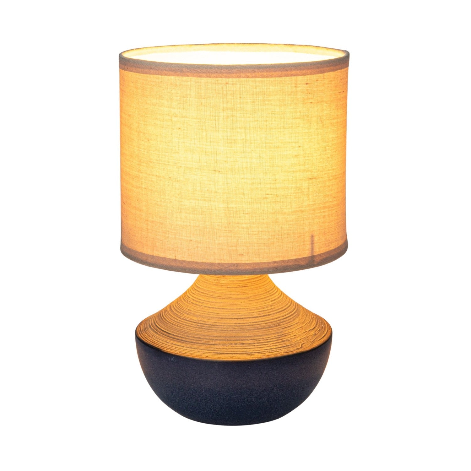 Lamp Tabletop Stoneware Linen Shade Navy & Natural by Homeportonline