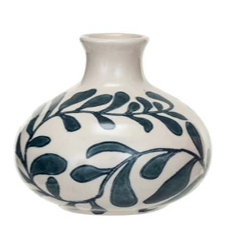 Vase Stoneware Abstract Design Blue Small 3"H by Homeportonline