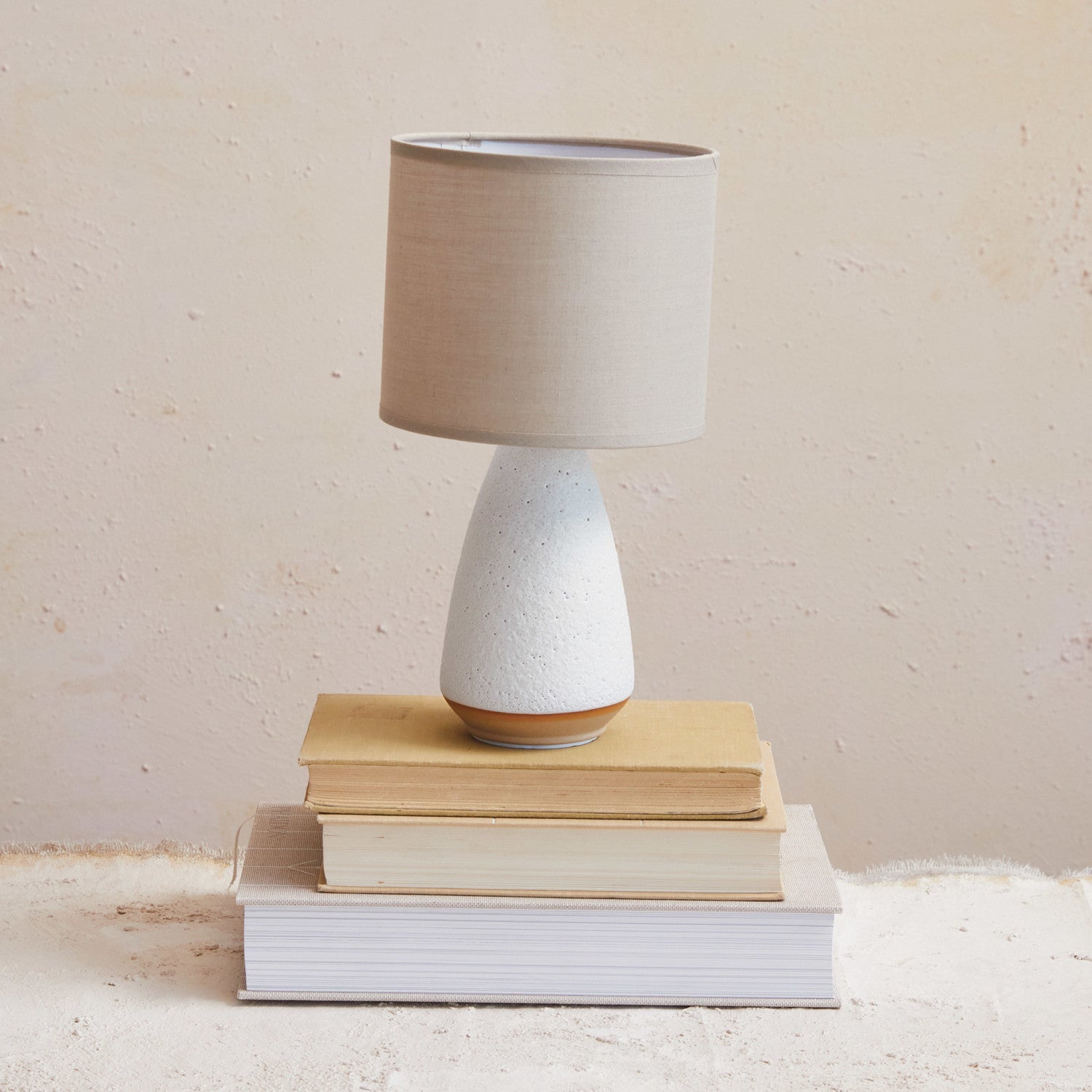 Lamp Tabletop Coarse Stoneware Linen Shade by Homeportonline