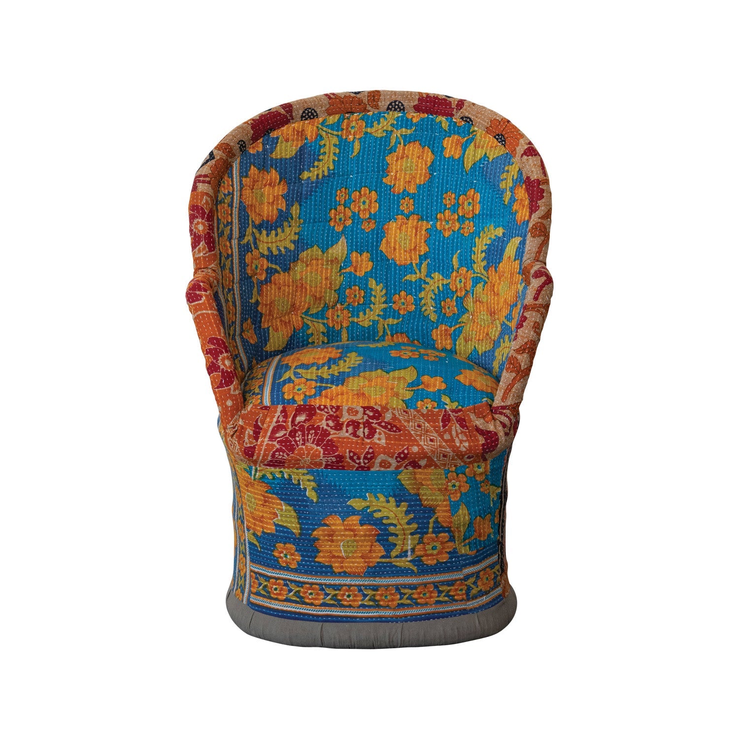 Kantha Stitch Upholstered Cane Chair (Each Pattern Will Vary) by Homeportonline