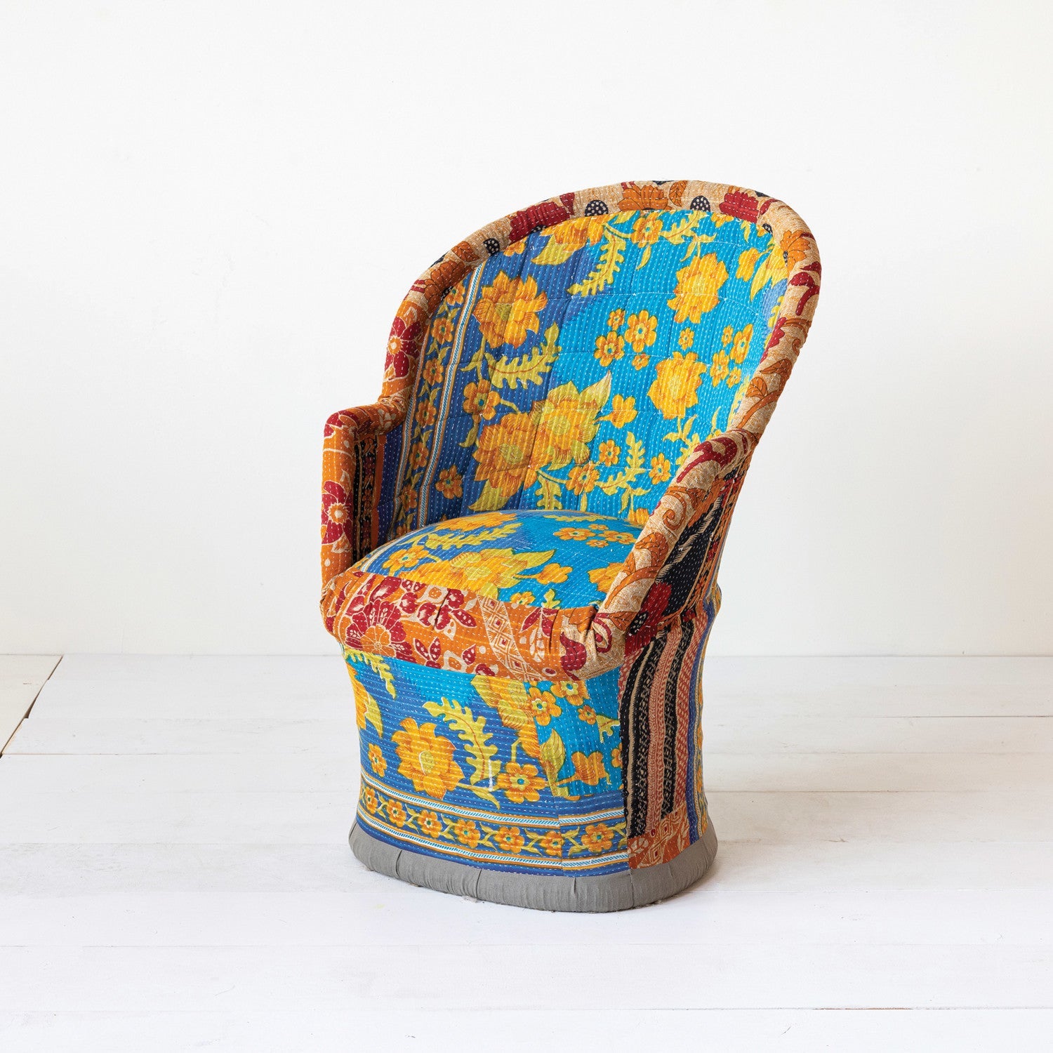 Kantha Stitch Upholstered Cane Chair (Each Pattern Will Vary) by Homeportonline