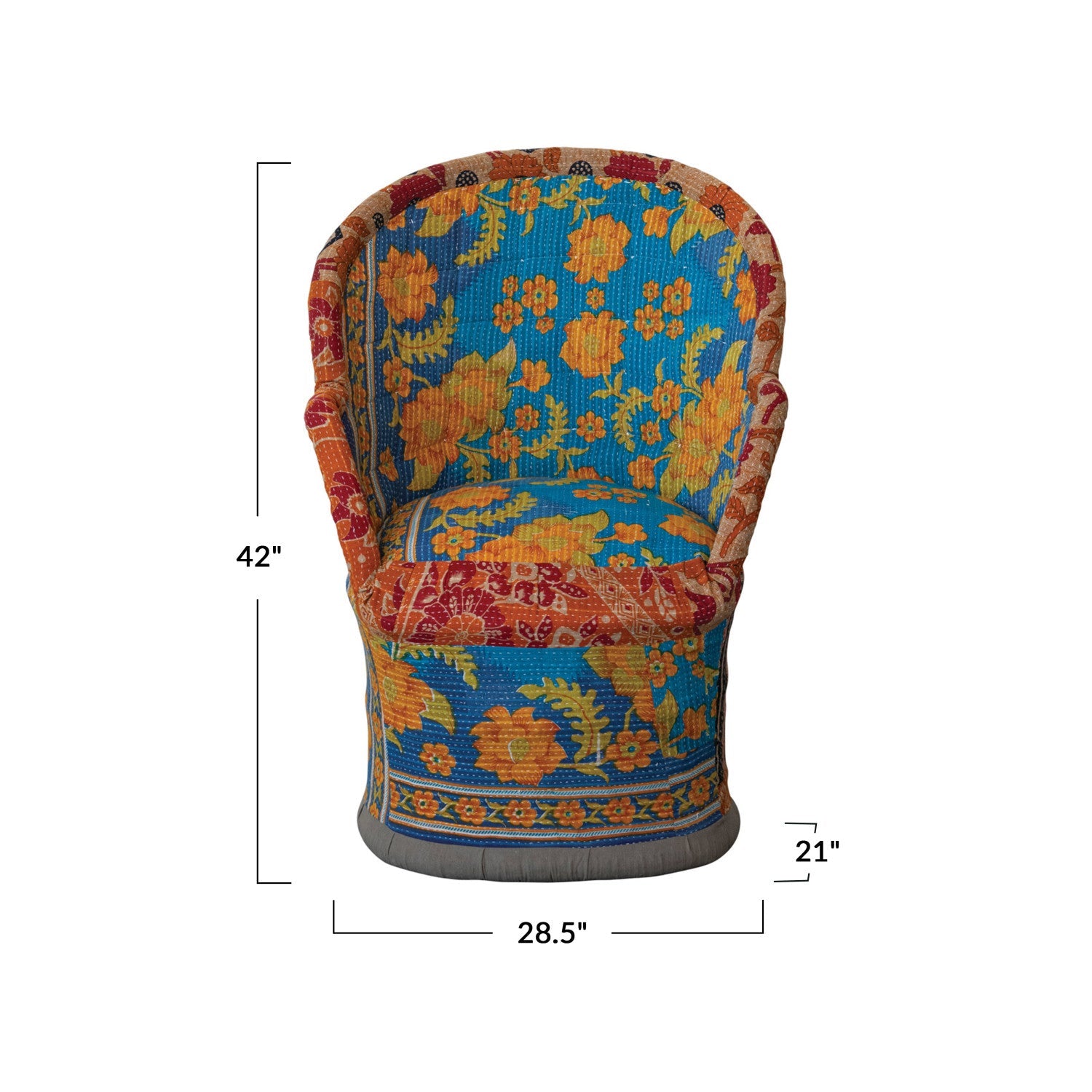Kantha Stitch Upholstered Cane Chair (Each Pattern Will Vary) by Homeportonline