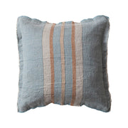 Throw Pillow Woven Linen Cotton Slub Back & Fringe with Stripes Blue Square 20" by Homeportonline
