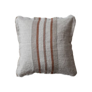 Throw Pillow Woven Linen Cotton Slub Back & Fringe with Stripes Cream Square 20" by Homeportonline