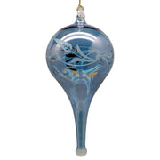 Slate Blue Etched Leaf Finial Ornament