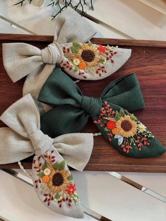 Embroidered Hair Bow