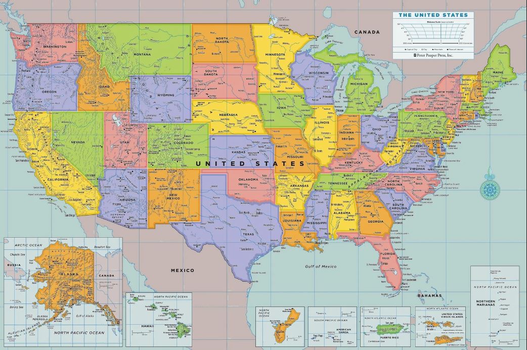 Wall Map Laminated USA 67"Wx45"H by Homeportonline