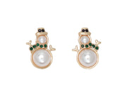 Dainty Pearl Snowmen with Crystals Earrings