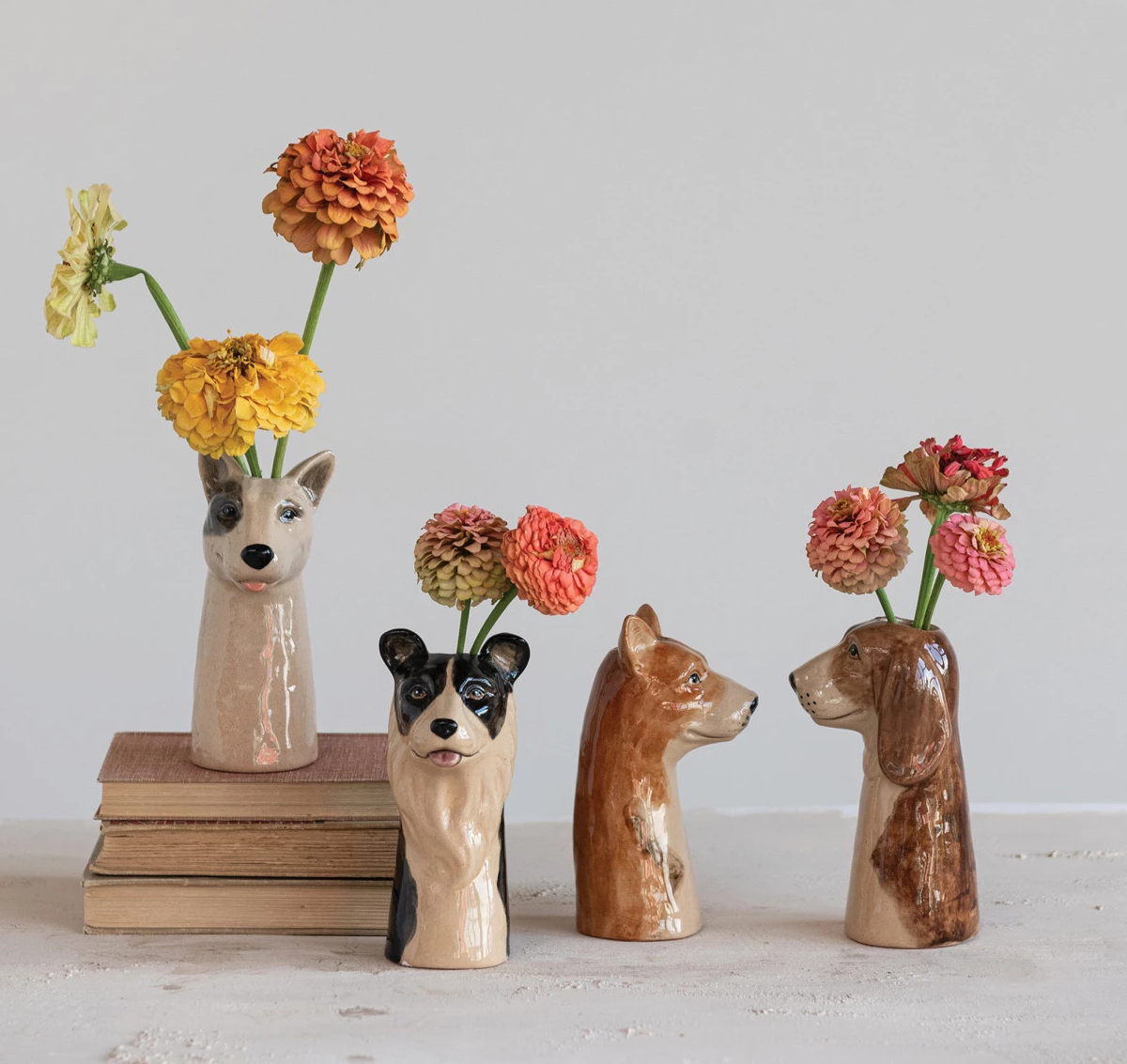 Vase Stoneware Dog 4 Styles 6.25"h (Sold Individually) by Homeportonline