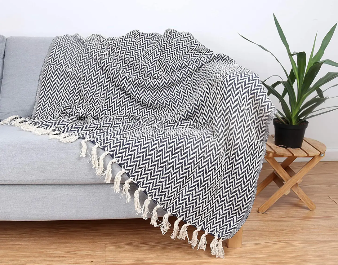 Chevron Patterned Cotton Throw Blanket - 50" x 70" by SidePony Boutique