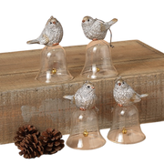 Holiday Bird On Top Of Glass Bell - Ornament