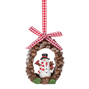 Cozy Woodland Snowman Pinecone Wreath Ornament