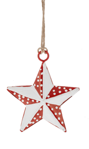Mini Metal Star Ornament  - Red and White
