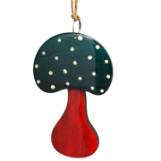 Glossy Wooden Mushroom Ornament - 3 1/2 Inches