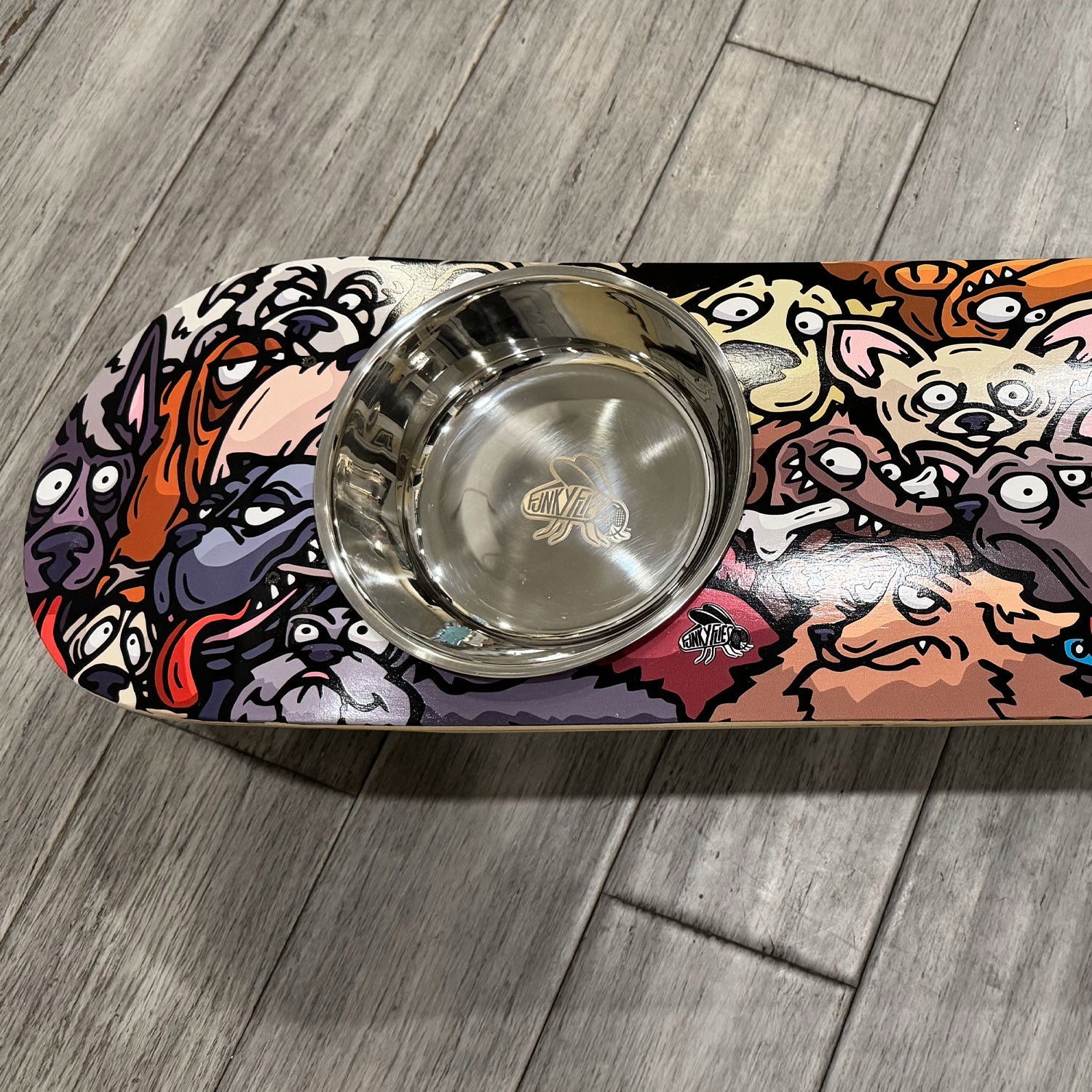 Doggy Pack - Elevated Skateboard Dog Feeding Stand with 2 Bowls