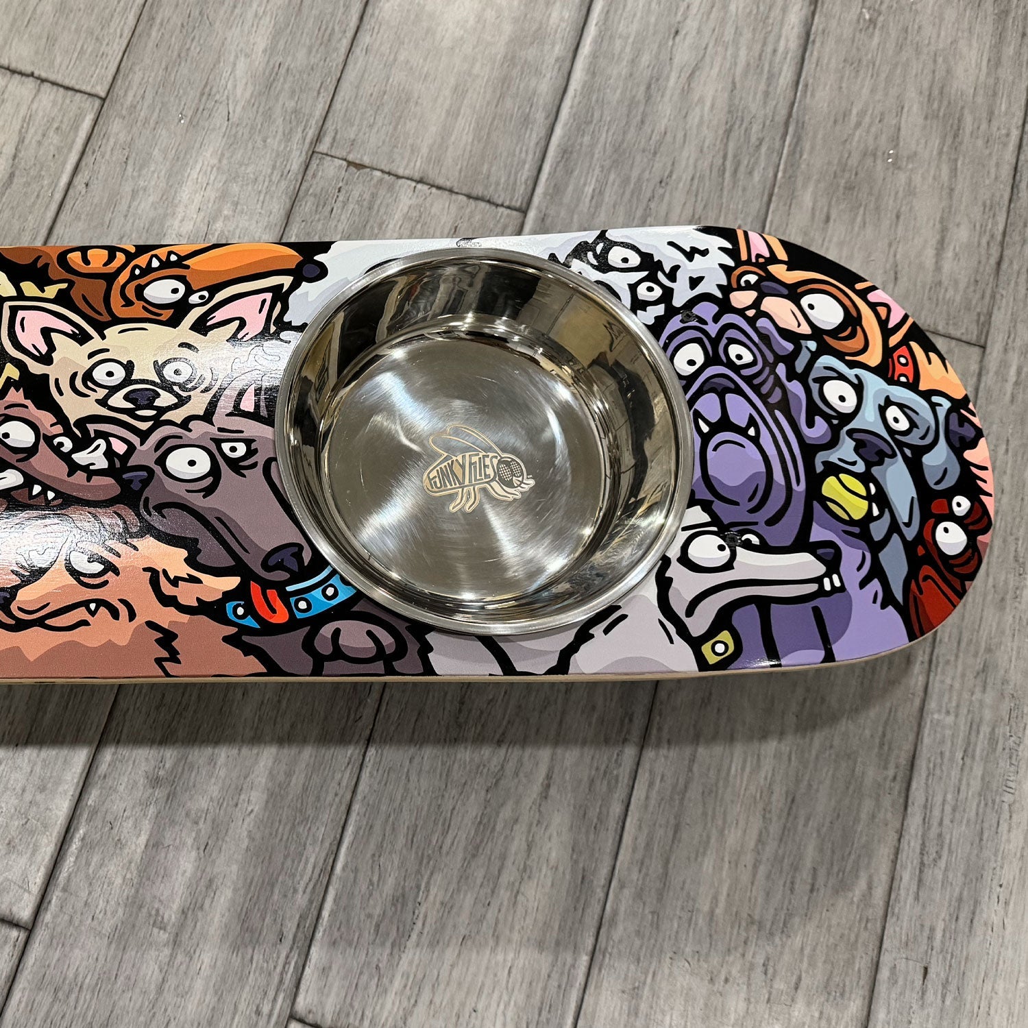 Doggy Pack - Elevated Skateboard Dog Feeding Stand with 2 Bowls