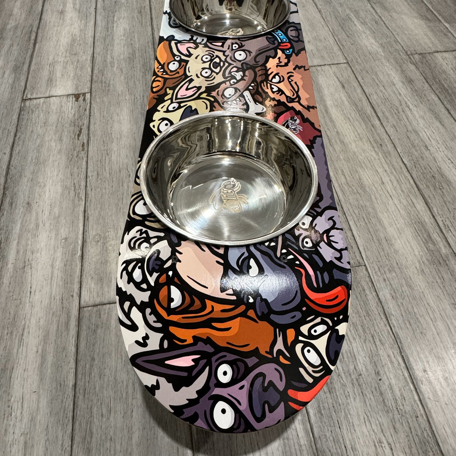 Doggy Pack - Elevated Skateboard Dog Feeding Stand with 2 Bowls