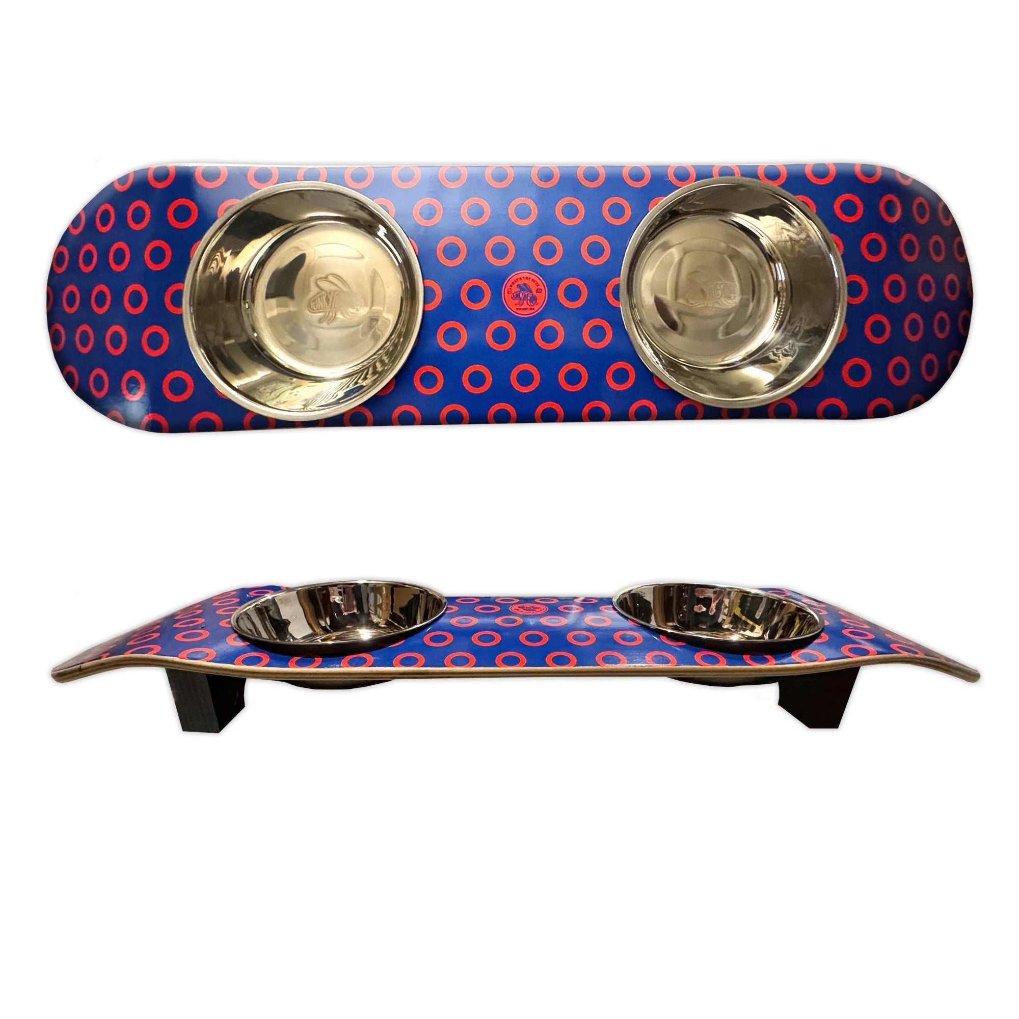 Phunky Donuts - Elevated Skateboard Cat Feeding Stand with 2 Bowls