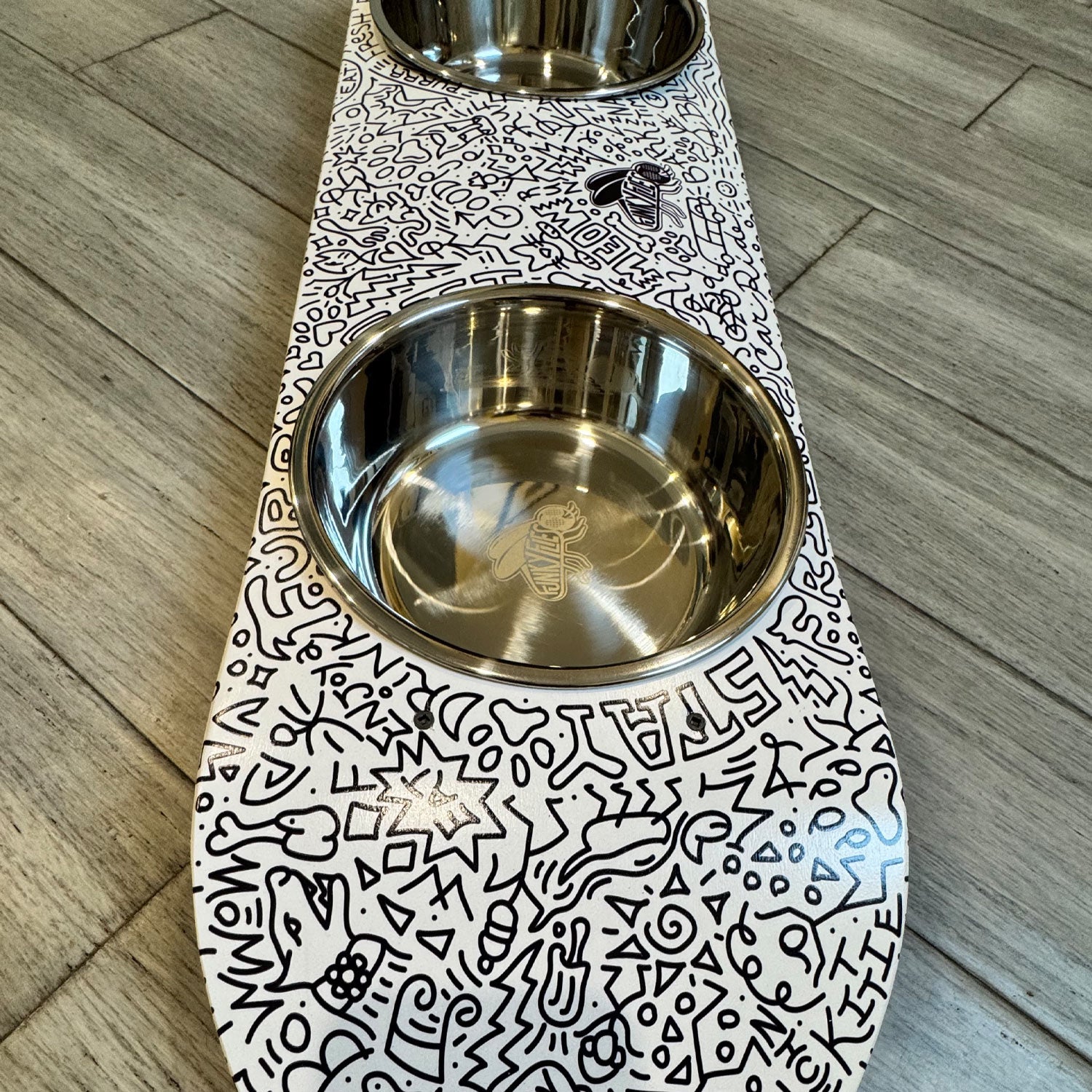 Doodles - Elevated Skateboard Cat Feeding Stand with 2 Bowls