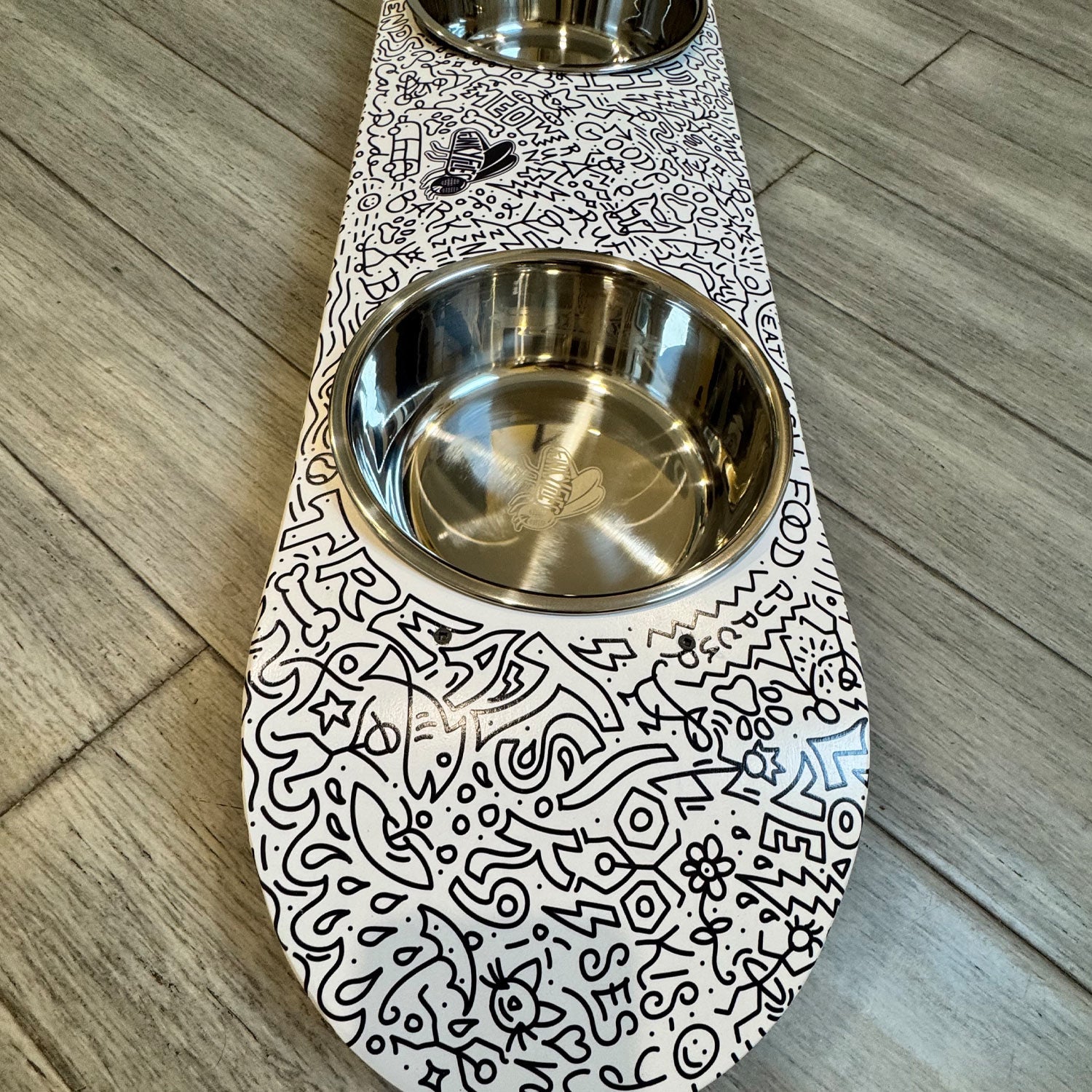 Doodles - Elevated Skateboard Cat Feeding Stand with 2 Bowls
