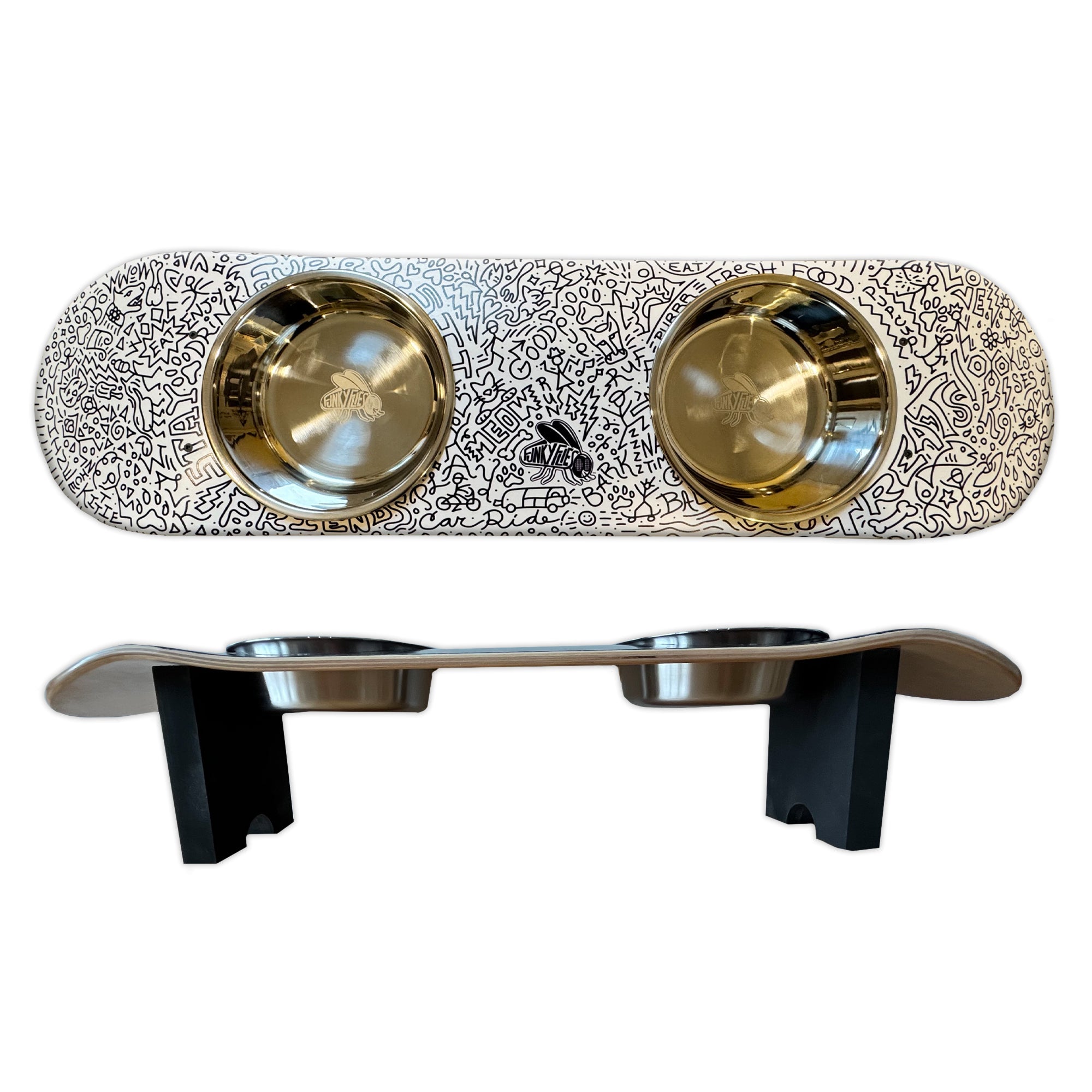 Doodles - Elevated Skateboard Dog Feeding Stand with 2 Bowls
