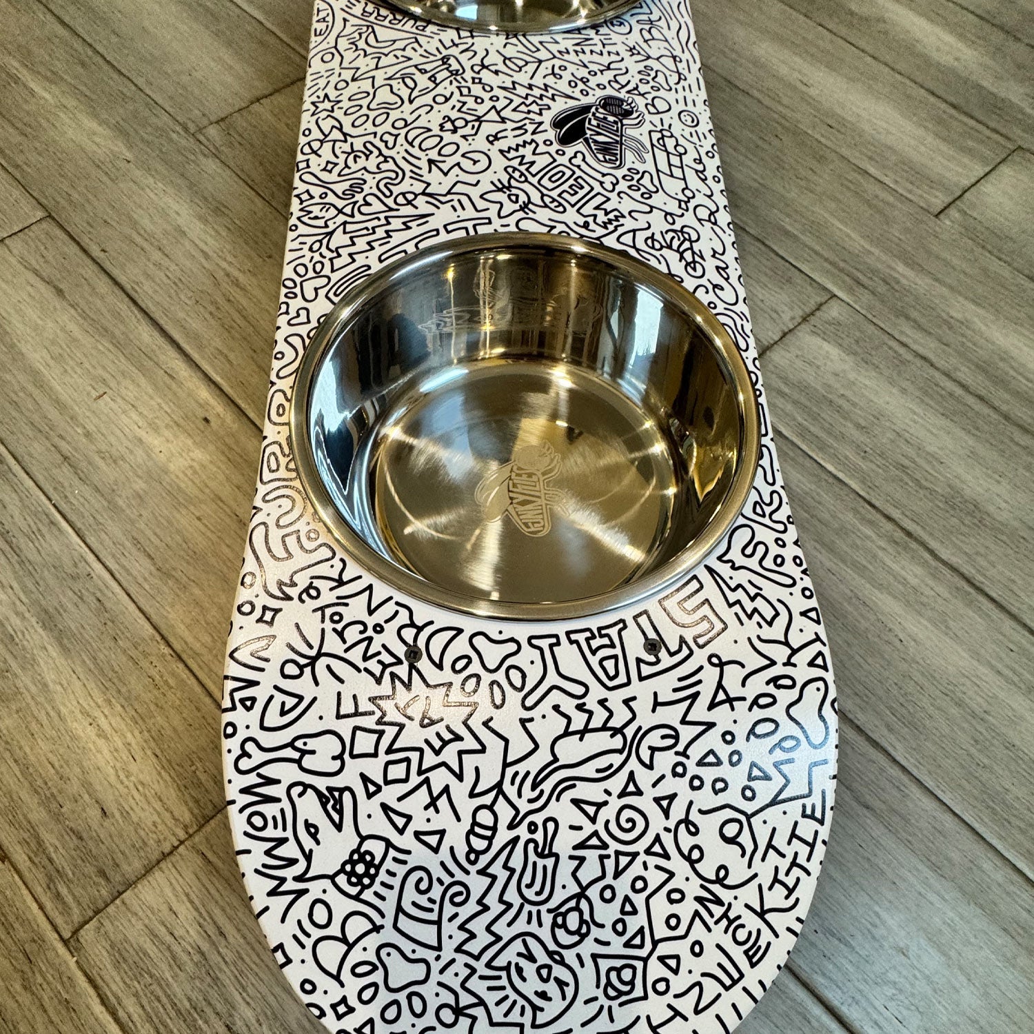 Doodles - Elevated Skateboard Dog Feeding Stand with 2 Bowls