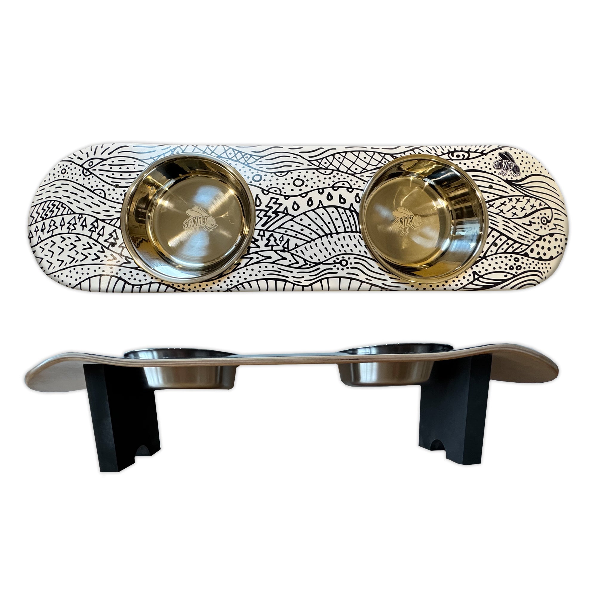Doodlescape - Elevated Skateboard Dog Feeding Stand with 2 Bowls