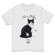 Life is Better with a Black and white cat T-Shirt -