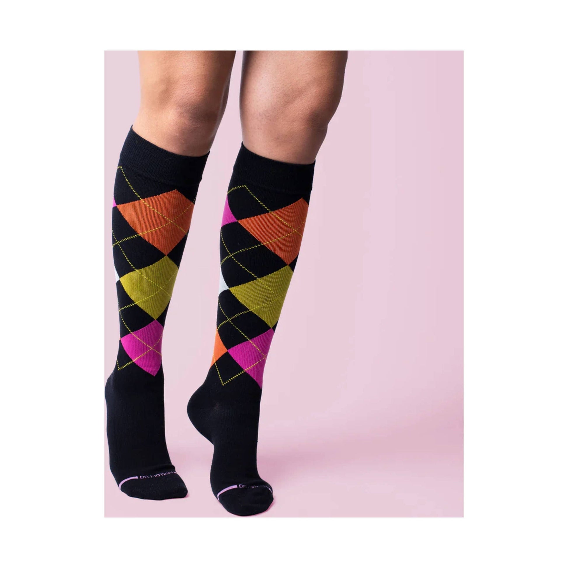 Dr. Motion Women's Argyle Knee High Compression Socks - Black by Lenny's Shoe & Apparel