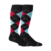Dr. Motion Women's Compression Argyle Designed Knee High Sock - Black Sky Blue by Lenny's Shoe & Apparel